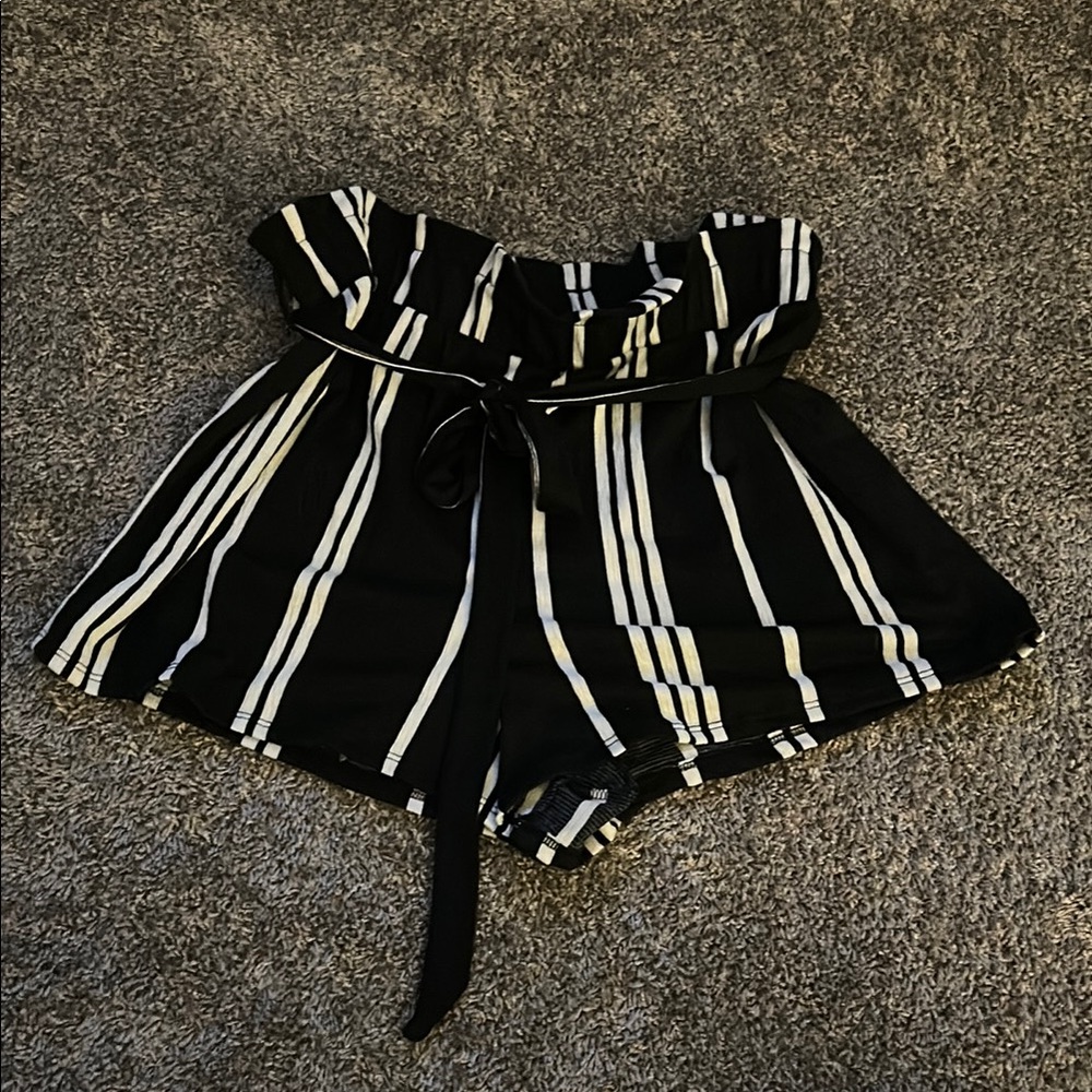 Black and White Striped Women's Shorts